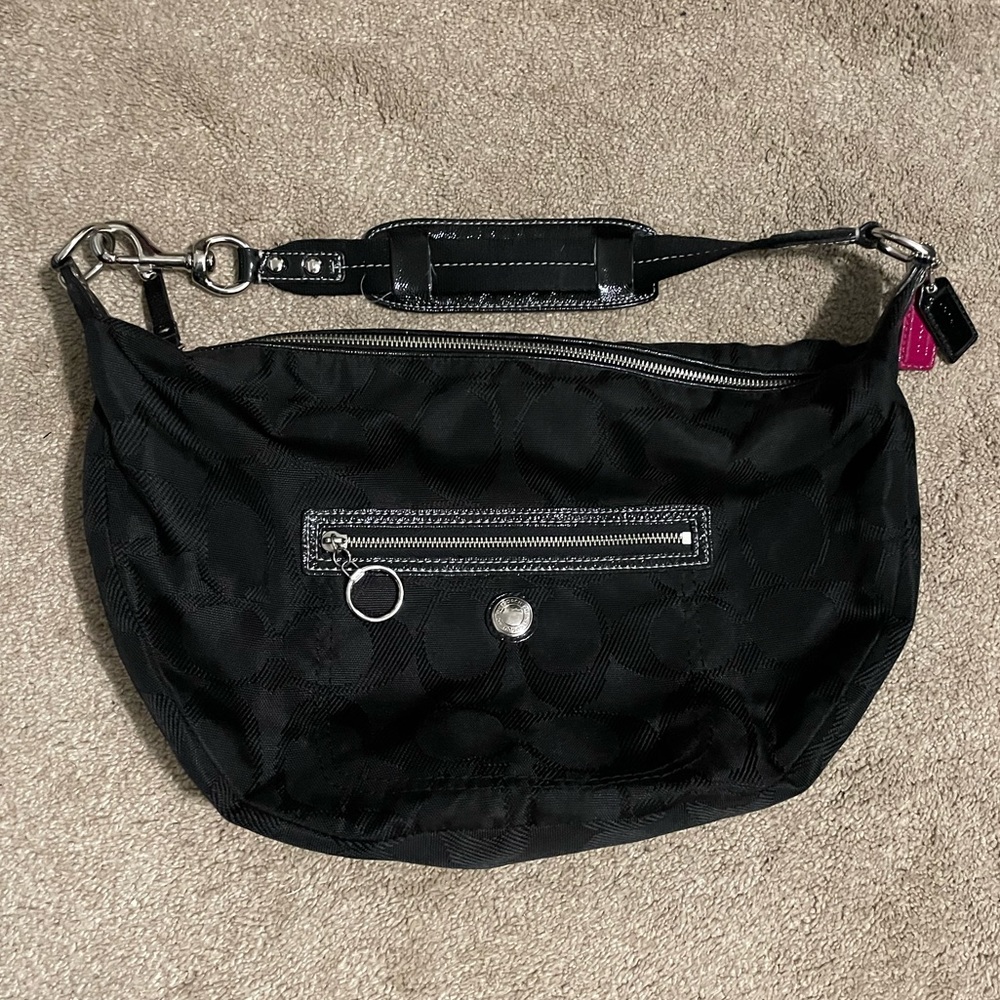 Coach Saddle Bag Hobo Shoulder Bag Black Signature ‘C’ Pattern LIKE NEW